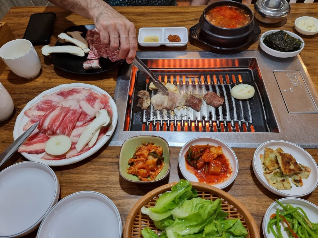 Korean cuisine and grill at a Korean restaurant