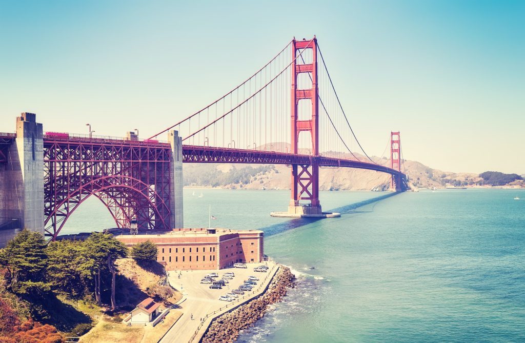 Panoramic picture of the Golden Gate Bridge, USA.