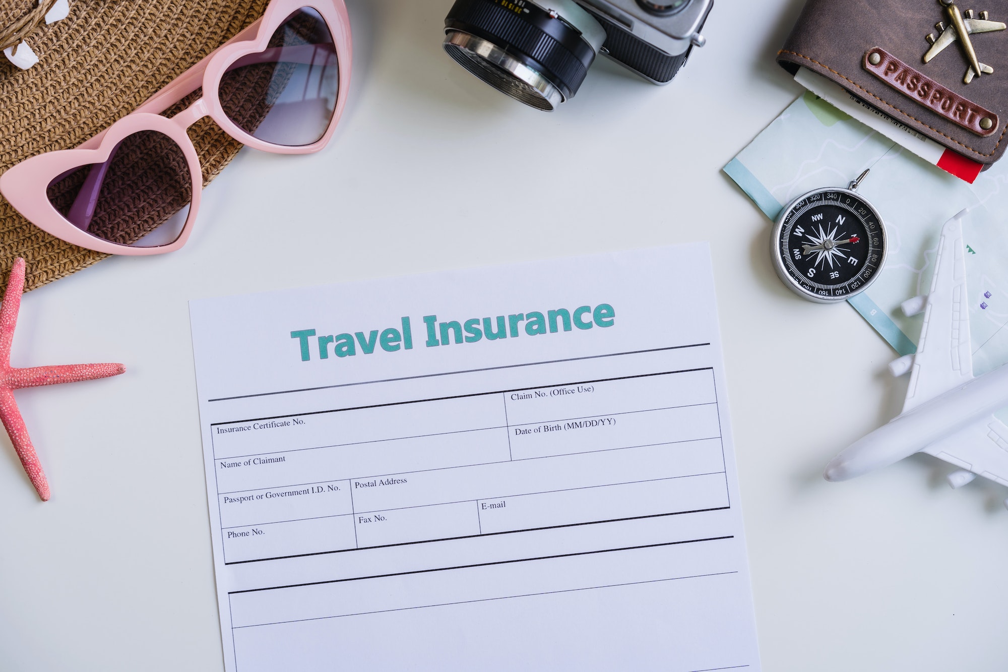 Travel accessories and items with Travel insurance application form